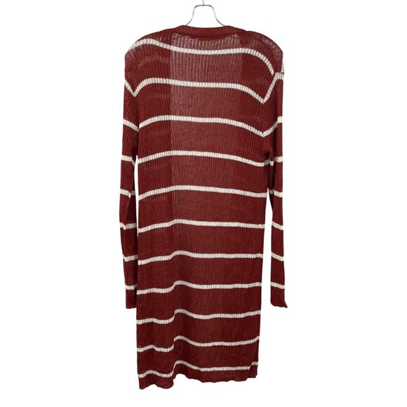Doe & Rae Striped Open Front Duster Cardigan Cinnamon/White Size Medium - Picture 7 of 9